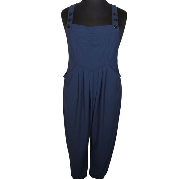 Halara Navy Waffle Front and Back Pocket Jogger Overalls Plus Size 1X - Picture 1 of 10